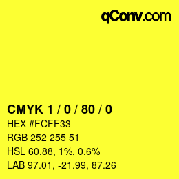 颜色代码: CMYK 1 / 0 / 80 / 0 | qconv.com