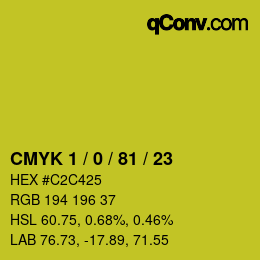 カラーコード: CMYK 1 / 0 / 81 / 23 | qconv.com