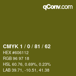カラーコード: CMYK 1 / 0 / 81 / 62 | qconv.com