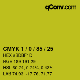 Farbcode: CMYK 1 / 0 / 85 / 25 | qconv.com