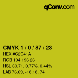 カラーコード: CMYK 1 / 0 / 87 / 23 | qconv.com