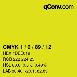カラーコード: CMYK 1 / 0 / 89 / 12 | qconv.com