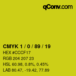 カラーコード: CMYK 1 / 0 / 89 / 19 | qconv.com