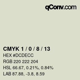 カラーコード: CMYK 1 / 0 / 8 / 13 | qconv.com