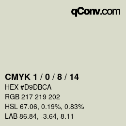 カラーコード: CMYK 1 / 0 / 8 / 14 | qconv.com