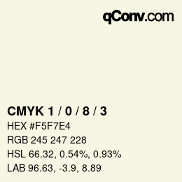 カラーコード: CMYK 1 / 0 / 8 / 3 | qconv.com