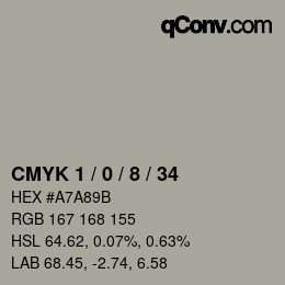 カラーコード: CMYK 1 / 0 / 8 / 34 | qconv.com