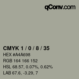 Farbcode: CMYK 1 / 0 / 8 / 35 | qconv.com