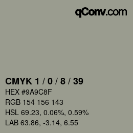 カラーコード: CMYK 1 / 0 / 8 / 39 | qconv.com