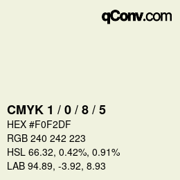 Farbcode: CMYK 1 / 0 / 8 / 5 | qconv.com