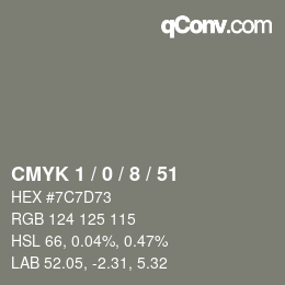 Color code: CMYK 1 / 0 / 8 / 51 | qconv.com