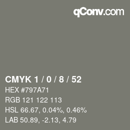 Color code: CMYK 1 / 0 / 8 / 52 | qconv.com