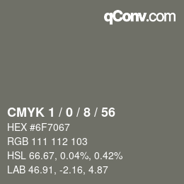 カラーコード: CMYK 1 / 0 / 8 / 56 | qconv.com