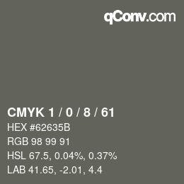 カラーコード: CMYK 1 / 0 / 8 / 61 | qconv.com