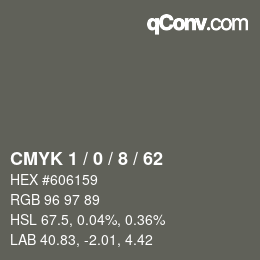 カラーコード: CMYK 1 / 0 / 8 / 62 | qconv.com