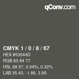 Color code: CMYK 1 / 0 / 8 / 67 | qconv.com