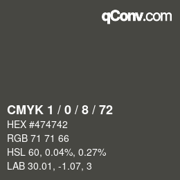 カラーコード: CMYK 1 / 0 / 8 / 72 | qconv.com
