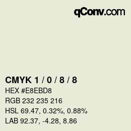 カラーコード: CMYK 1 / 0 / 8 / 8 | qconv.com