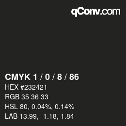 カラーコード: CMYK 1 / 0 / 8 / 86 | qconv.com
