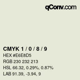 カラーコード: CMYK 1 / 0 / 8 / 9 | qconv.com