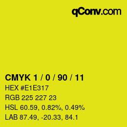 Farbcode: CMYK 1 / 0 / 90 / 11 | qconv.com