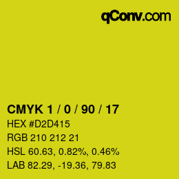 カラーコード: CMYK 1 / 0 / 90 / 17 | qconv.com