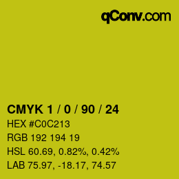 カラーコード: CMYK 1 / 0 / 90 / 24 | qconv.com