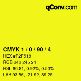 カラーコード: CMYK 1 / 0 / 90 / 4 | qconv.com