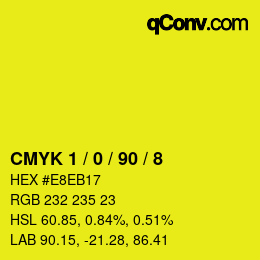 カラーコード: CMYK 1 / 0 / 90 / 8 | qconv.com