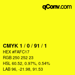 カラーコード: CMYK 1 / 0 / 91 / 1 | qconv.com