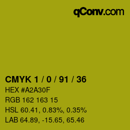 カラーコード: CMYK 1 / 0 / 91 / 36 | qconv.com