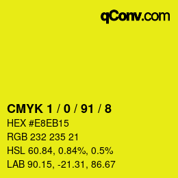 Farbcode: CMYK 1 / 0 / 91 / 8 | qconv.com