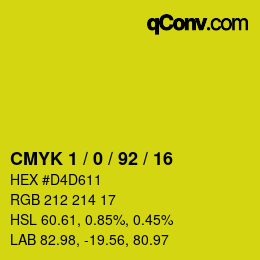 カラーコード: CMYK 1 / 0 / 92 / 16 | qconv.com