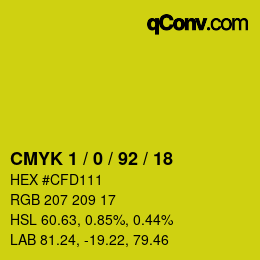 カラーコード: CMYK 1 / 0 / 92 / 18 | qconv.com
