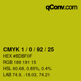 カラーコード: CMYK 1 / 0 / 92 / 25 | qconv.com
