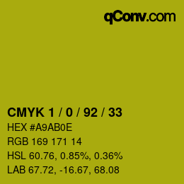 Code couleur: CMYK 1 / 0 / 92 / 33 | qconv.com