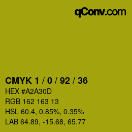 カラーコード: CMYK 1 / 0 / 92 / 36 | qconv.com