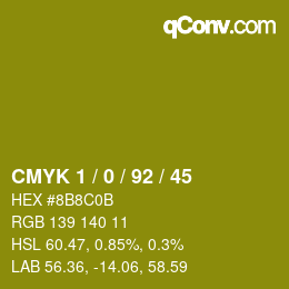 カラーコード: CMYK 1 / 0 / 92 / 45 | qconv.com