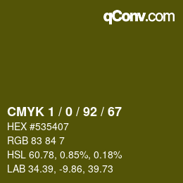 カラーコード: CMYK 1 / 0 / 92 / 67 | qconv.com