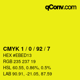 カラーコード: CMYK 1 / 0 / 92 / 7 | qconv.com
