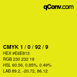 Farbcode: CMYK 1 / 0 / 92 / 9 | qconv.com
