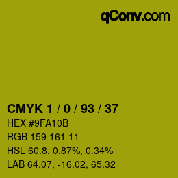 カラーコード: CMYK 1 / 0 / 93 / 37 | qconv.com