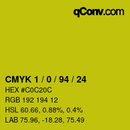 カラーコード: CMYK 1 / 0 / 94 / 24 | qconv.com