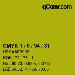 カラーコード: CMYK 1 / 0 / 94 / 31 | qconv.com