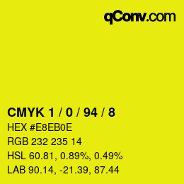 カラーコード: CMYK 1 / 0 / 94 / 8 | qconv.com