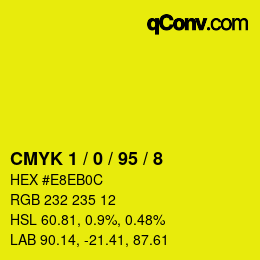 カラーコード: CMYK 1 / 0 / 95 / 8 | qconv.com