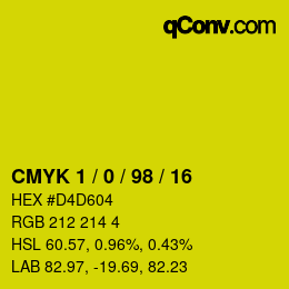 カラーコード: CMYK 1 / 0 / 98 / 16 | qconv.com