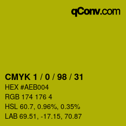 カラーコード: CMYK 1 / 0 / 98 / 31 | qconv.com