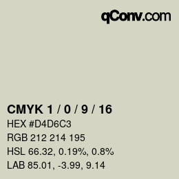 カラーコード: CMYK 1 / 0 / 9 / 16 | qconv.com