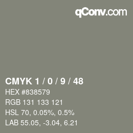 颜色代码: CMYK 1 / 0 / 9 / 48 | qconv.com